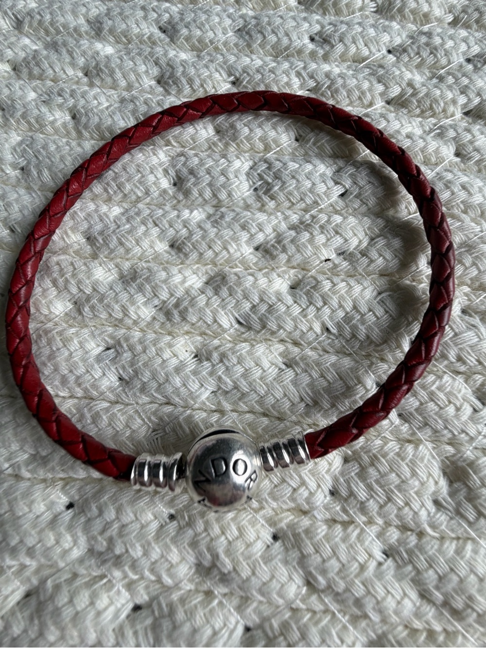 Pandora Red Braided Leather Charm Bracelet